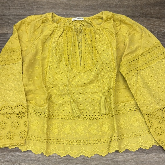 Ulla Johnson yellow multi eyelet peasant top - Picture 3 of 5